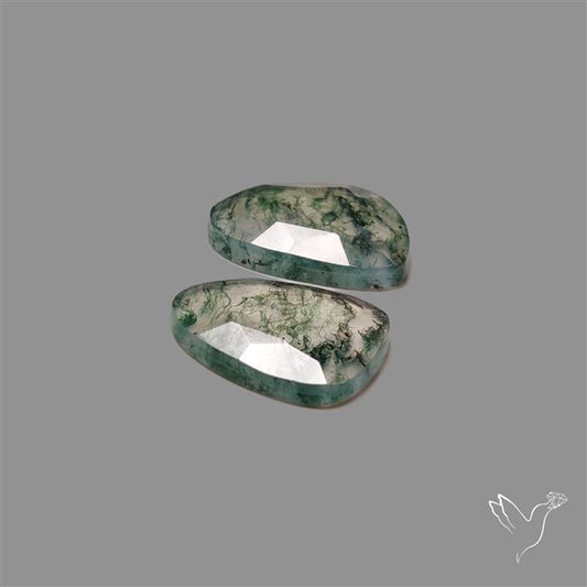 Rose Cut Moss Agate and Quartz Doublet Pair