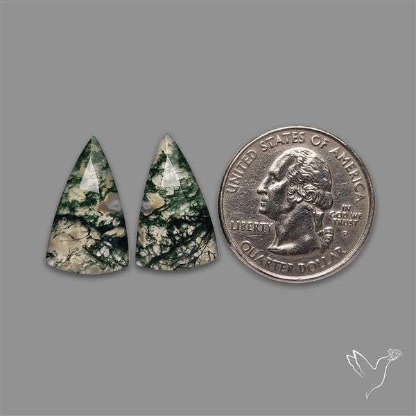 Rose Cut Moss Agate and Quartz Doublet Pair