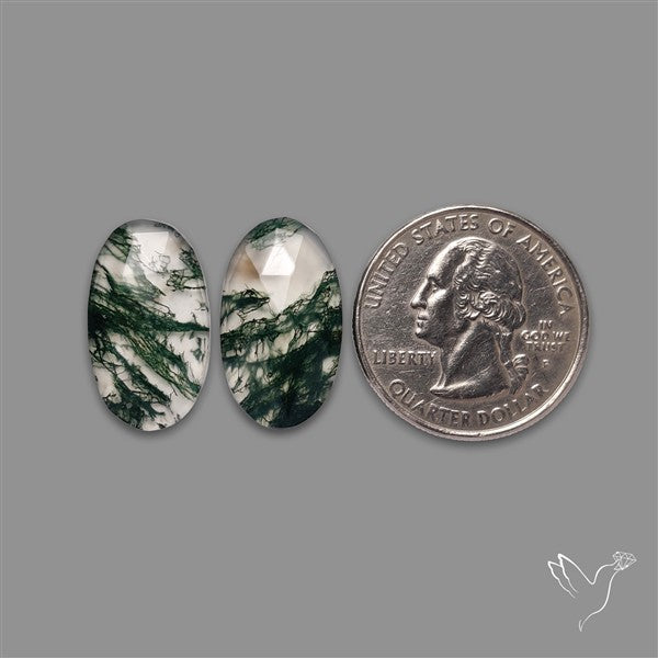 Rose Cut Moss Agate and Quartz Doublet Pair
