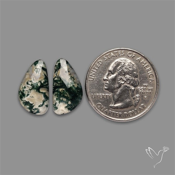 Rose Cut Moss Agate and Quartz Doublet Pair