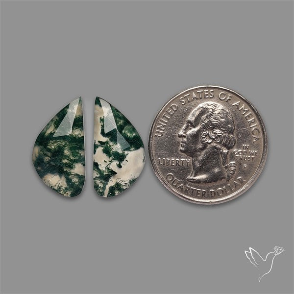 Rose Cut Moss Agate and Quartz Doublet Pair