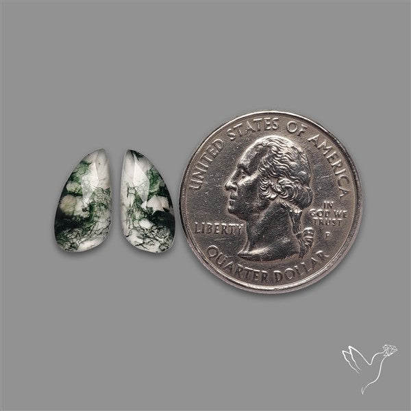 Rose Cut Moss Agate and Quartz Doublet Pair
