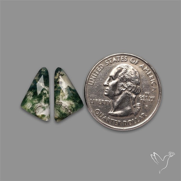 Rose Cut Moss Agate and Quartz Doublet Pair