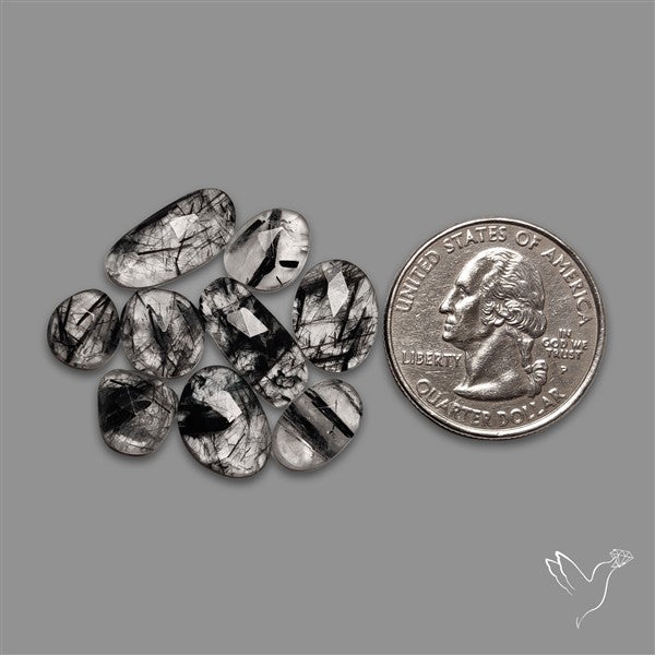 Rose Cut Black Tourmalinated Quartz Lot
