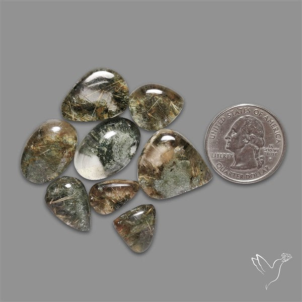 Lodolite Cabochons with Rutile Inclusions Lot