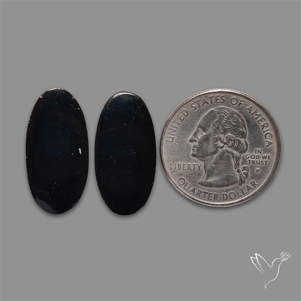 Black Tourmaline Cabochon Pair