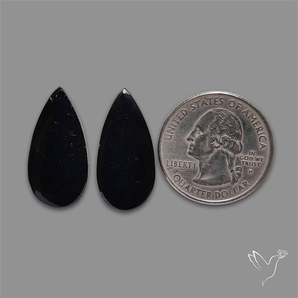 Black Tourmaline Cabochon Pair
