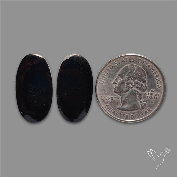 Black Tourmaline Cabochon Pair