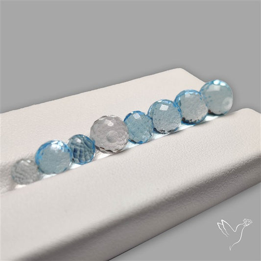 Swiss Blue Topaz And White Topaz Faceted Spehere Beads Gemstone Set