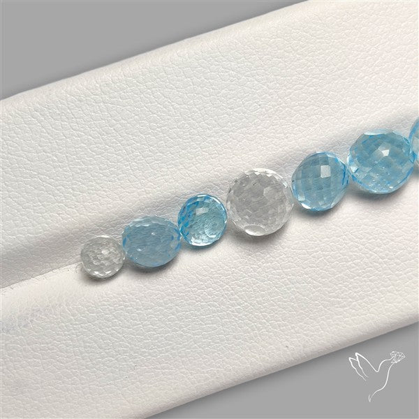 Swiss Blue Topaz And White Topaz Faceted Spehere Beads Gemstone Set