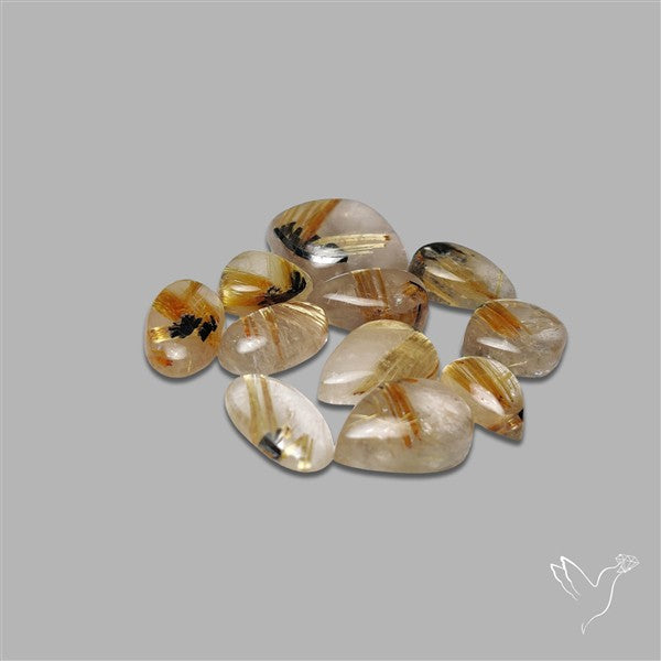 Star Golden Rutilated Quartz Cabochons Lot with Rare Hematite Inclusions