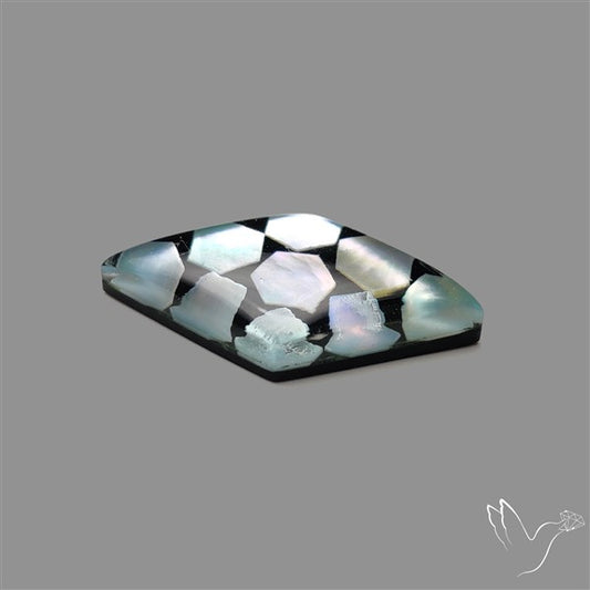 Artistic Mother Of Pearl Inlay Black Onyx With Quartz Doublet