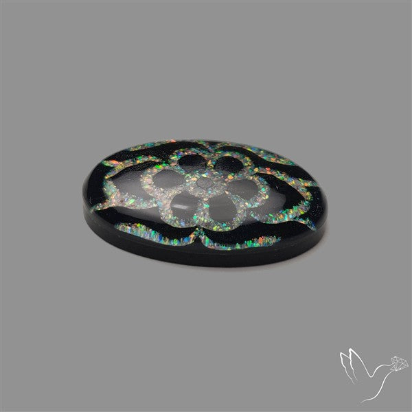 Crushed Opal Inlay Black Onyx With Quartz Doublet