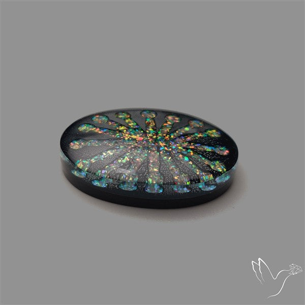 Crushed Opal Inlay Black Onyx With Quartz Doublet