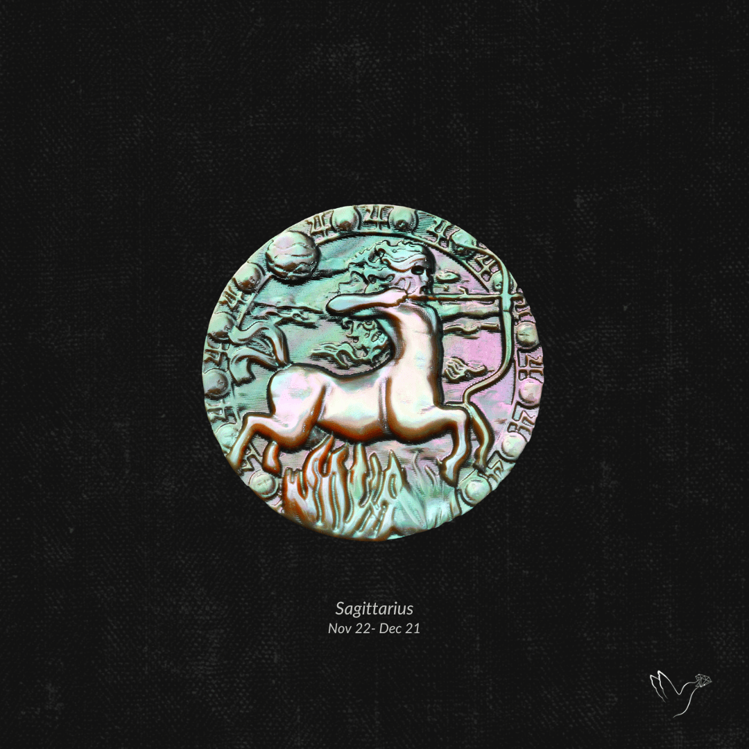 Zodiac Carving in Tahitian Rainbow Mother Of Pearls