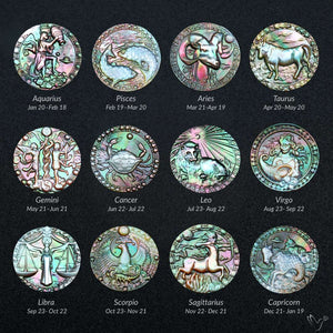 Zodiac Carving in Tahitian Rainbow Mother Of Pearls