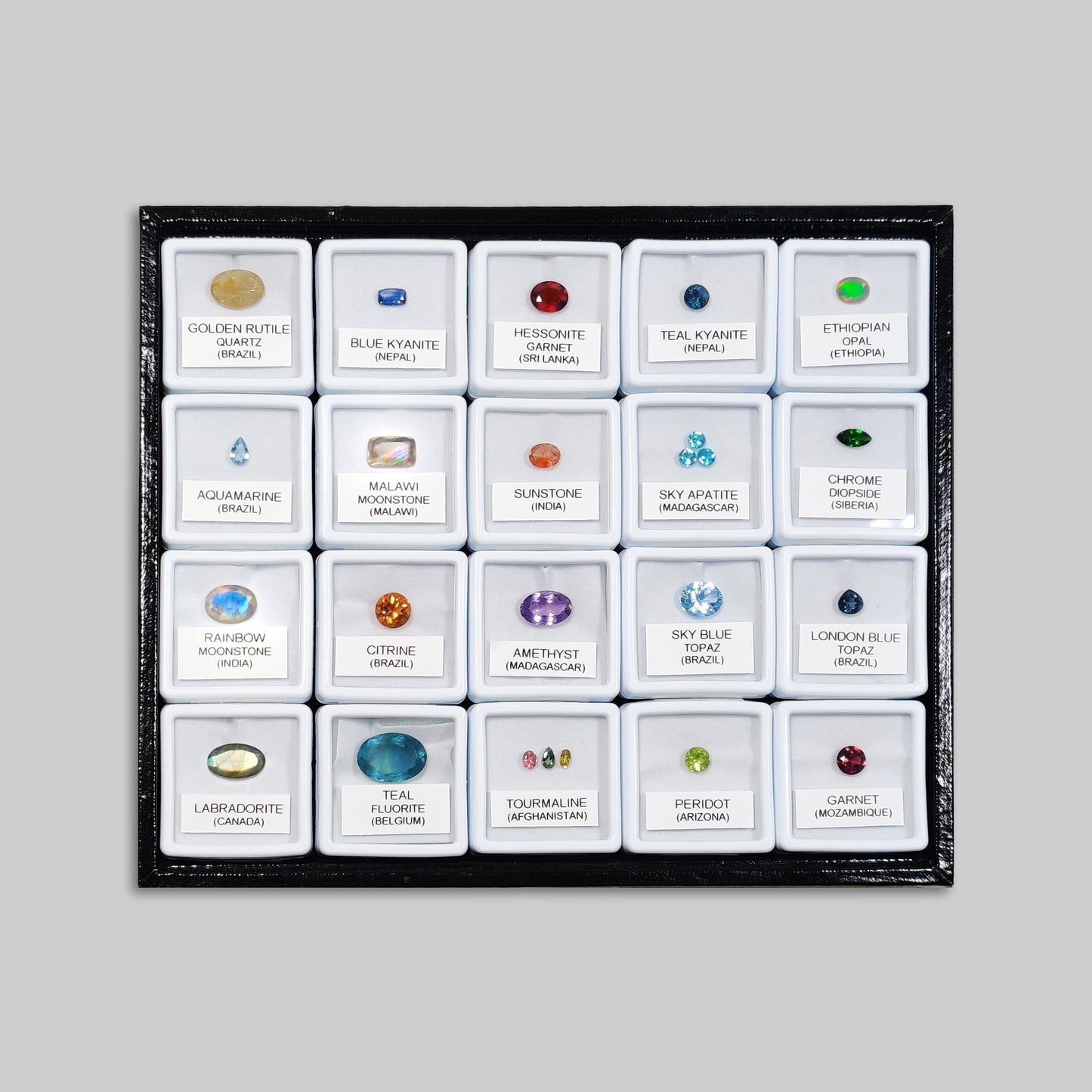 20 Box of Faceted Gemstone – Kyanite, Opals, Tourmalines & More | Natural Stones from 10+ Countries
