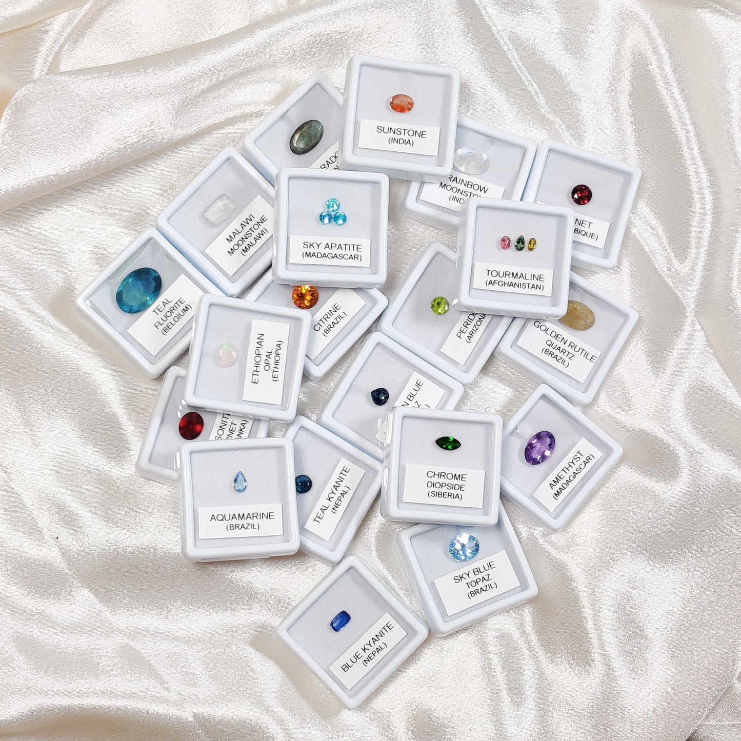 20 Box of Faceted Gemstone – Kyanite, Opals, Tourmalines & More | Natural Stones from 10+ Countries