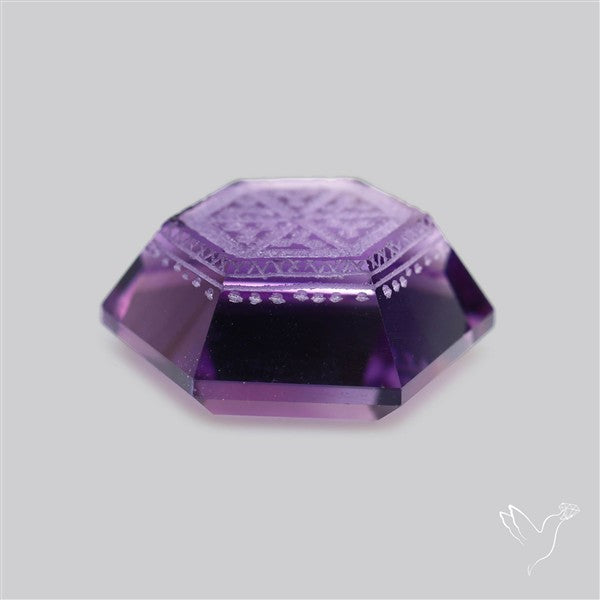 Faceted Amethyst Reverse Intaglio Carving Handcarved Fantasy Cut