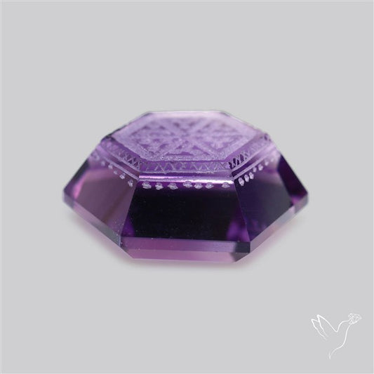 Faceted Amethyst Reverse Intaglio Carving Handcarved Fantasy Cut