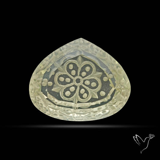 Faceted Prasiolite Reverse Intaglio Carving Handcarved Fantasy Cut