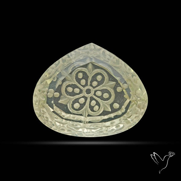 Faceted Prasiolite Reverse Intaglio Carving Handcarved Fantasy Cut