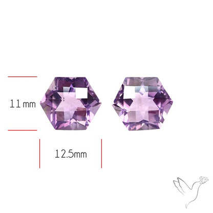 Checkerboard Faceted Amethyst Pair Fine Gemstone Hexagon