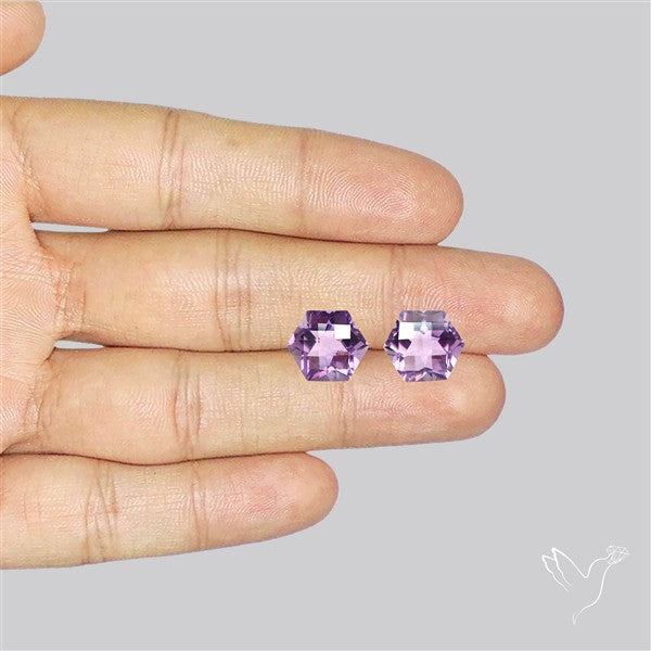Checkerboard Faceted Amethyst Pair Fine Gemstone Hexagon