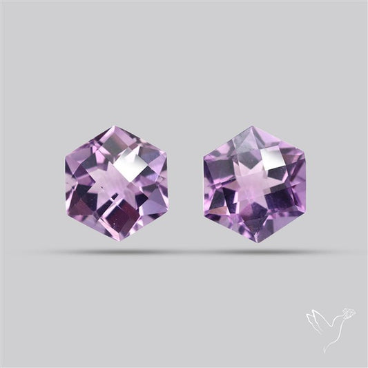 Checkerboard Faceted Amethyst Pair Fine Gemstone Hexagon