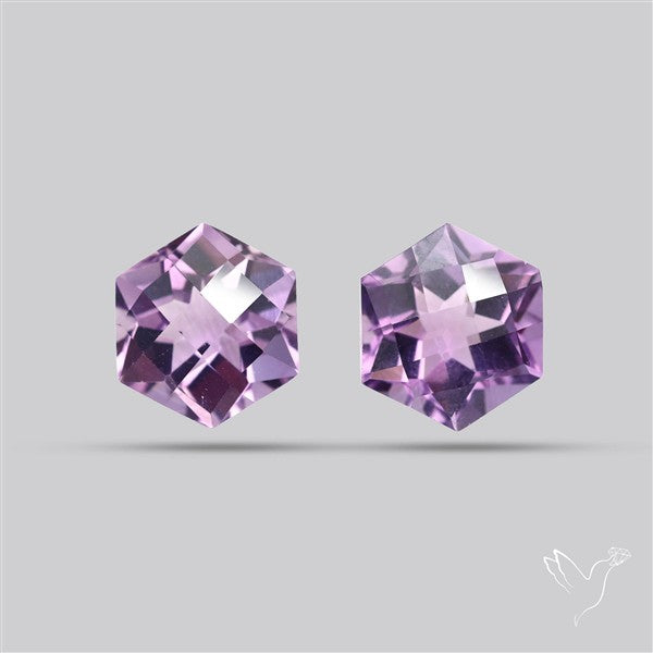 Checkerboard Faceted Amethyst Pair Fine Gemstone Hexagon
