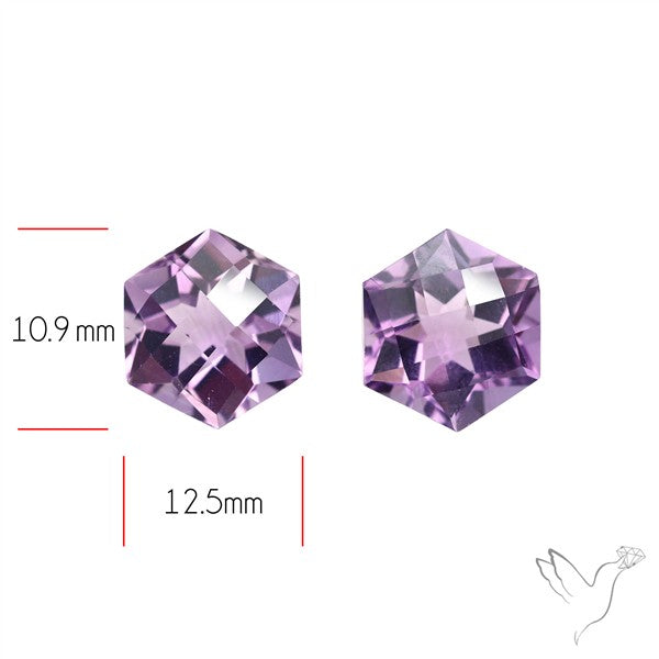 Checkerboard Faceted Amethyst Pair Fine Gemstone Hexagon