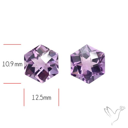 Checkerboard Faceted Amethyst Pair Fine Gemstone Hexagon