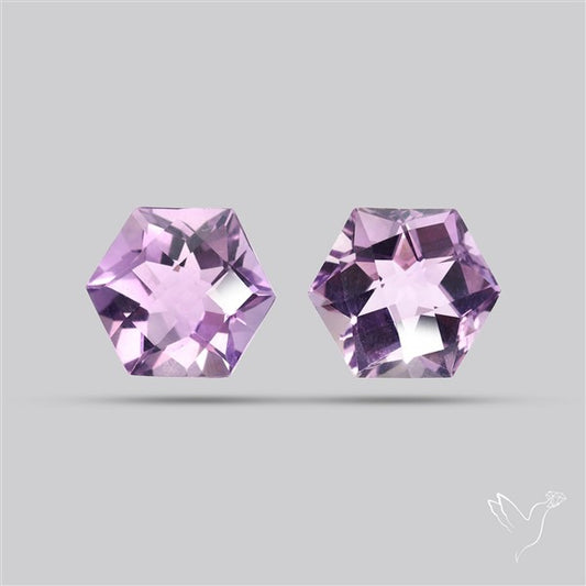 Checkerboard Faceted Amethyst Pair Fine Gemstone Hexagon