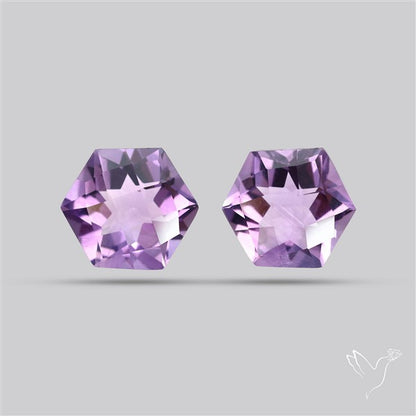 Checkerboard Faceted Amethyst Pair Fine Gemstone Hexagon