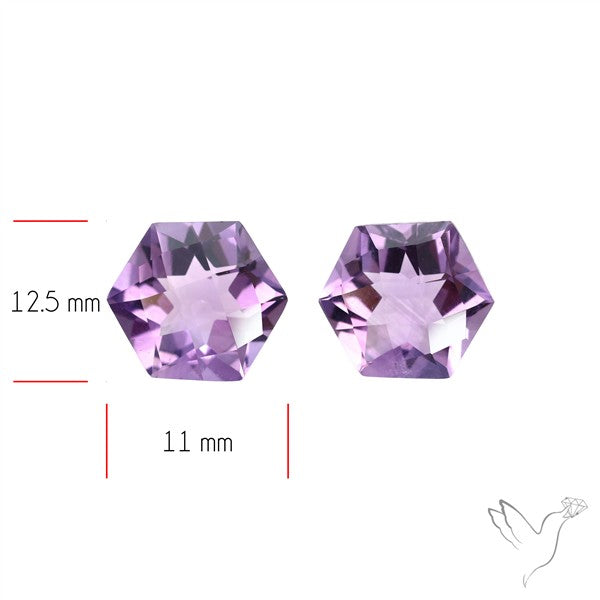 Checkerboard Faceted Amethyst Pair Fine Gemstone Hexagon