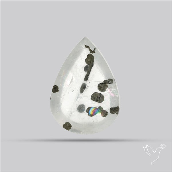 Rare Pyrite Included Quartz Cabochon with natural Rainbow Formation