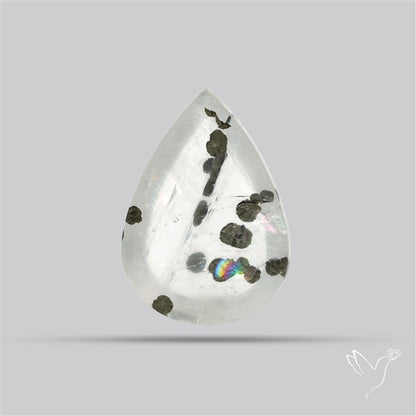 Rare Pyrite Included Quartz Cabochon with natural Rainbow Formation