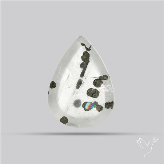Rare Pyrite Included Quartz Cabochon with natural Rainbow Formation