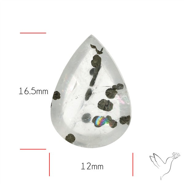 Rare Pyrite Included Quartz Cabochon with natural Rainbow Formation