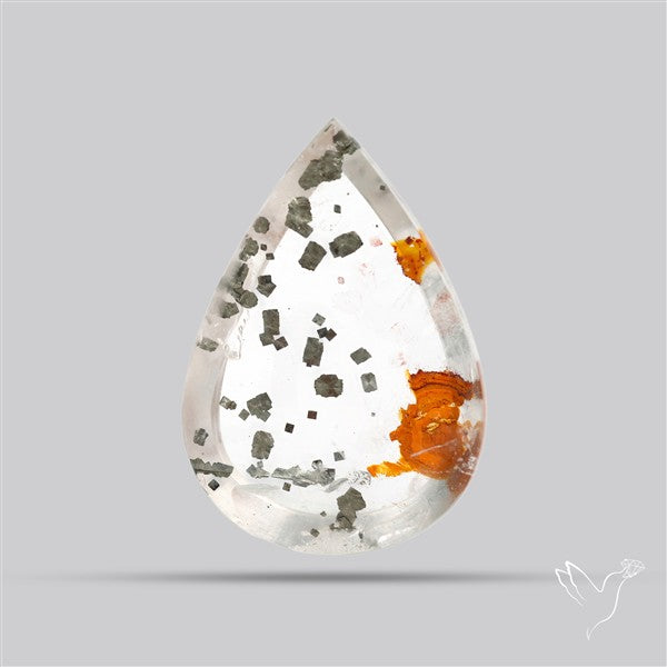 Rare Pyrite and Iron Included Quartz Cabochon