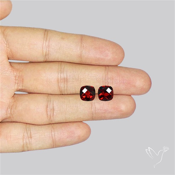 Almandine Garnet (Pyrope) Checker Faceted Pair