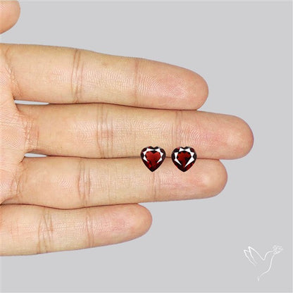 Almandine Garnet (Pyrope) Faceted Hearts Pair
