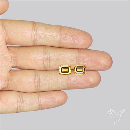 Faceted Citrine Pair Emerald Cut
