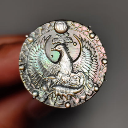 Zodiac Carving in Tahitian Rainbow Mother Of Pearls