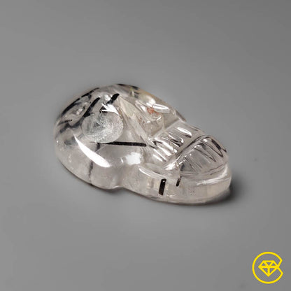 Black Tourmalinated Quartz Skull Face Carving