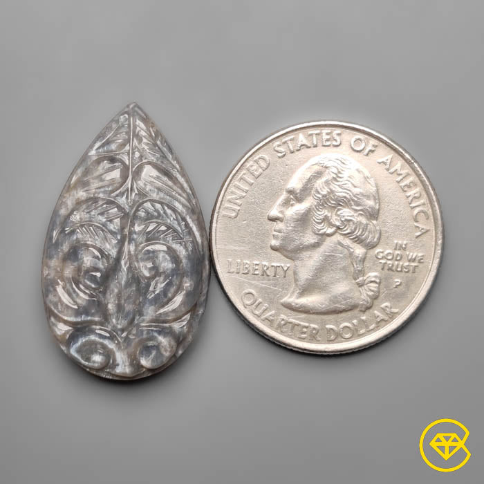Silversheen Obsidian Mughal Carving