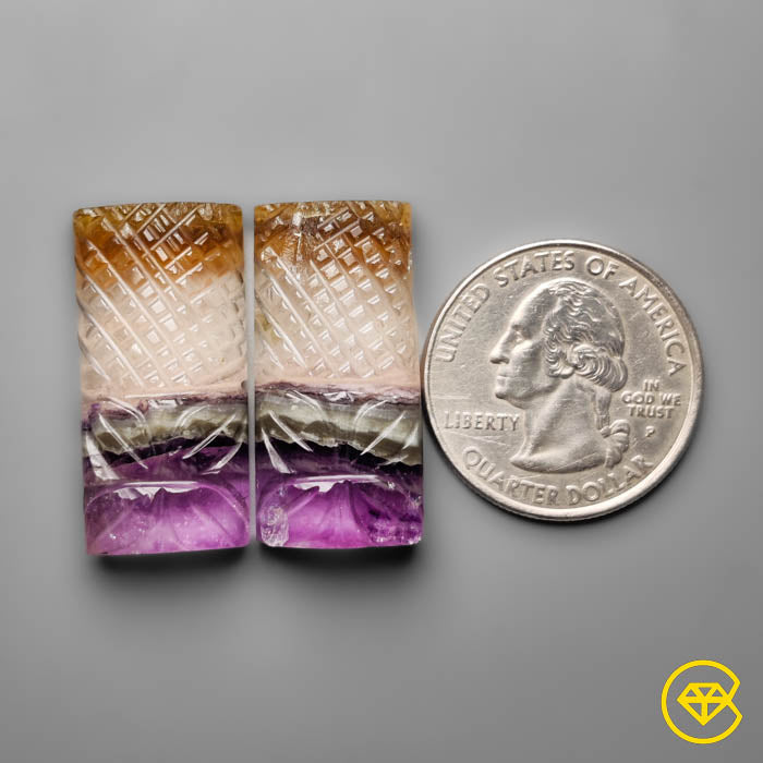 Purple Fluorite Mughal Carvings Pair