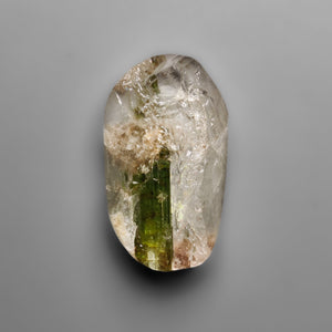 Rare Green Tourmaline In Quartz (Flat Back, Raw Face)