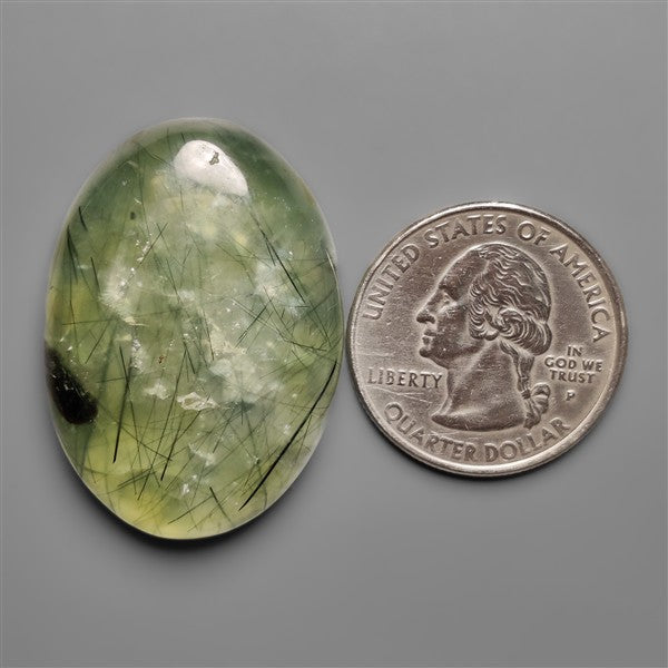 Black Tournalinated Prehnite Cabochon