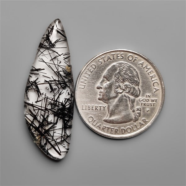 AAA Black Tourmalinated Quartz Cabochon (has a rainbow inclusion as well)